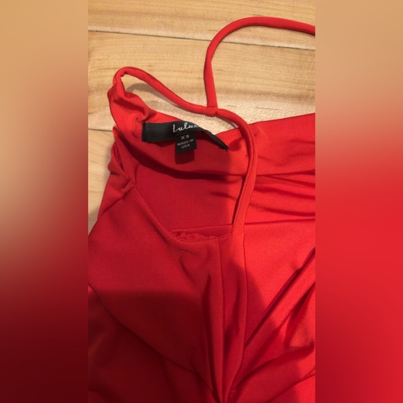 LULU’S MODERN BEAUTY RED ASYMMETRICAL COWL NECK BODYSUIT - Picture 5 of 7